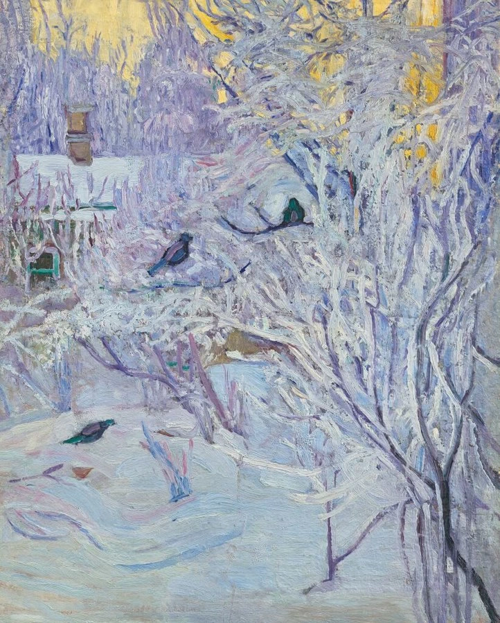 Angolo della casa e ciuddolotti sull'albero. Inverno - Galleria Tretyakov